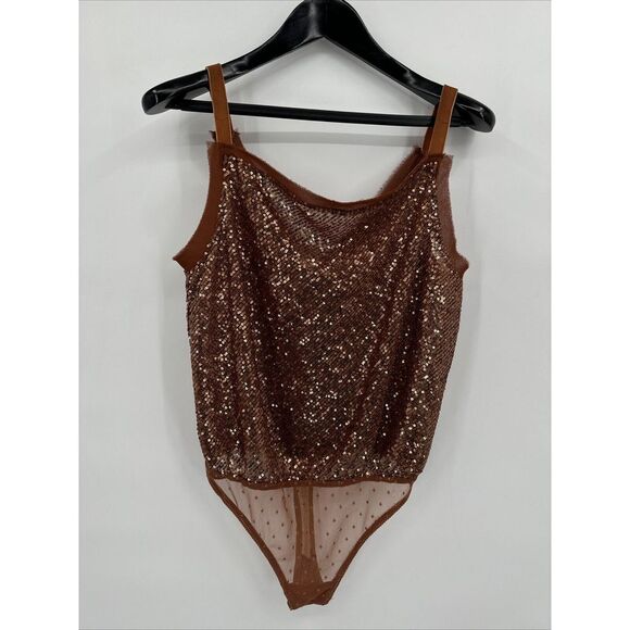 Intimately Free People Shimmer & Shine Bodysuit Size‎ M In Sunset Sequin Top - Picture 1 of 7